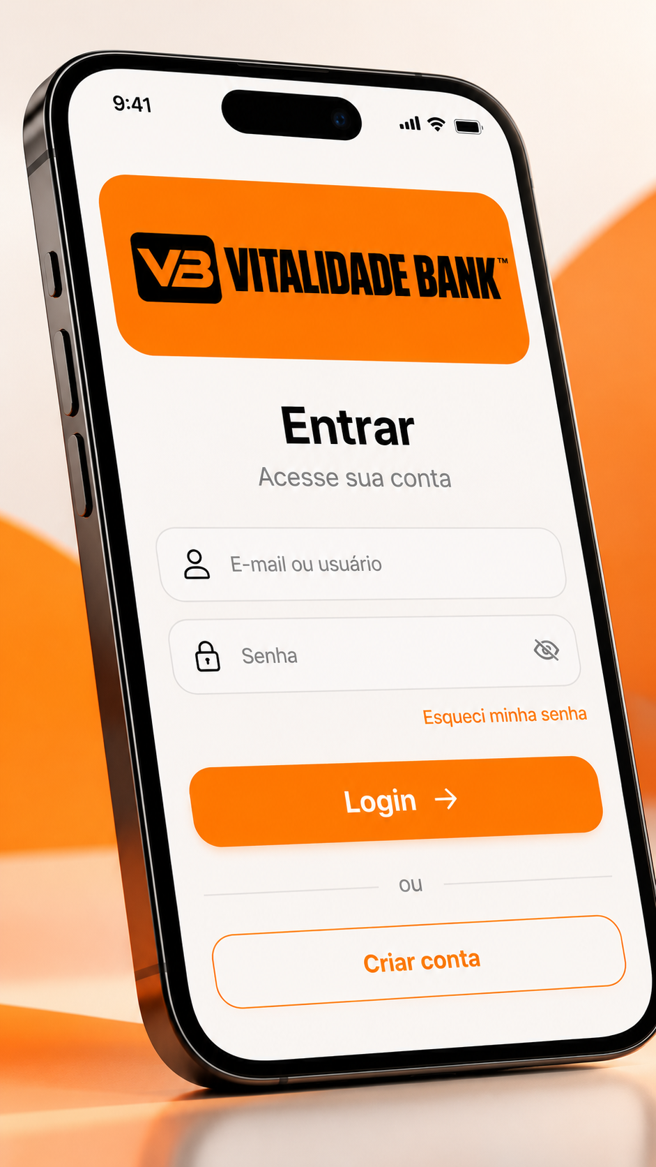 Tela de acesso do aplicativo Vitalidade Bank